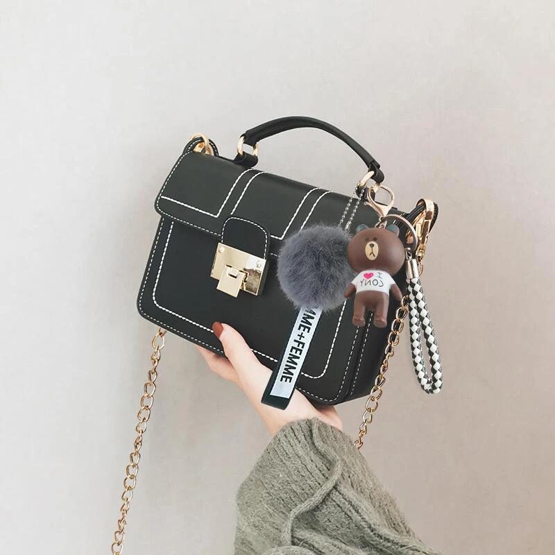 Простая женская сумка через плечо, модная женская сумка, лидер продаж, мультяшный кулон, кошелек, сумки-мессенджеры для мобильного телефона, высокое качество - Цвет: Black 1