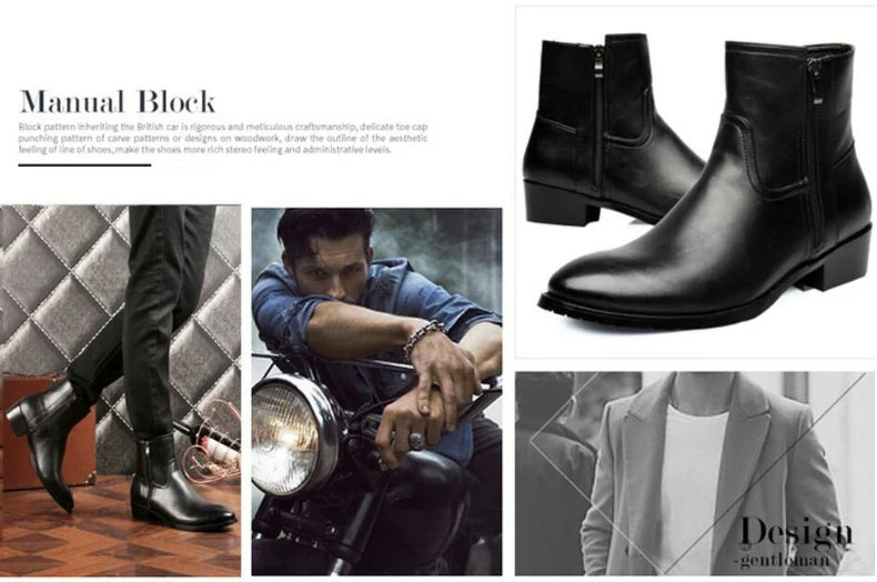 Men's Boots' Round Toe Ankle Boot Slip On Genuine Leather Snow Boots Men Winter Casual Chelsea Boots Black Mens Winter Shoes     (3)
