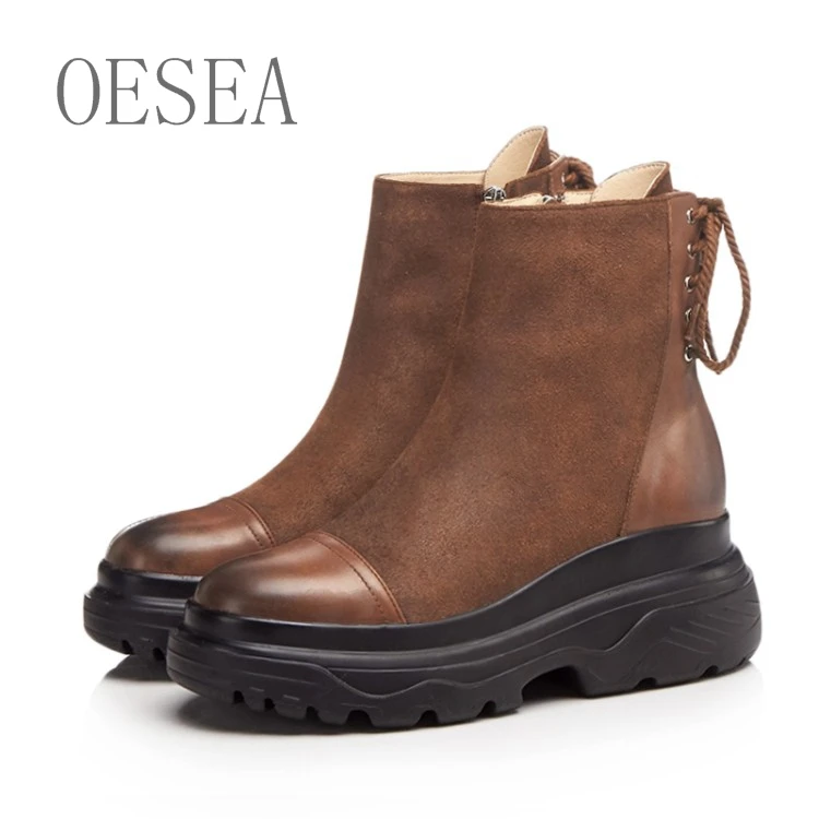 

New women boots 2018 European and American fashion personality cross lace-up ankle boots side zipper boots feel comfortable