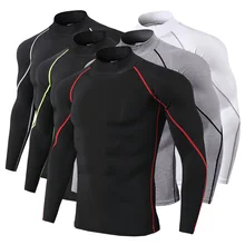 Мужская футболка со стоячим воротником с длинным рукавом, эластичные быстросохнущие футболки, одежда на осень и зиму, спортивная одежда для фитнеса и бега