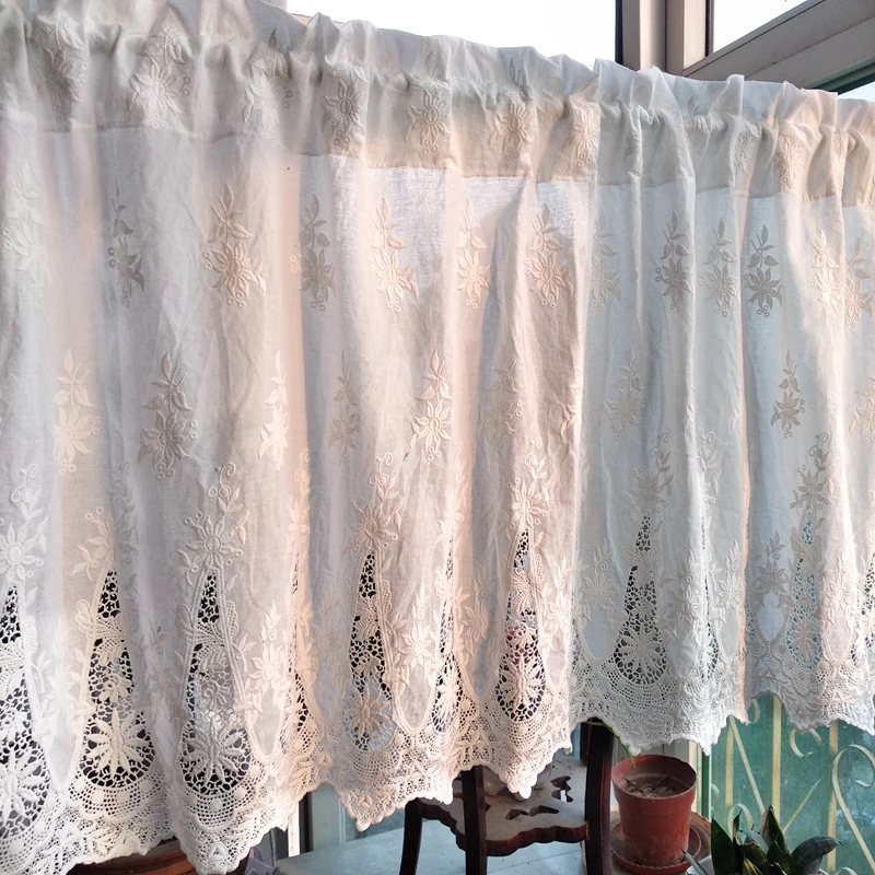 

Korean Style Pure White Beautifully Hollow Embroiderey Cotton Yarn Short Curtain Home Decorative Partition Curtain 55*150cm