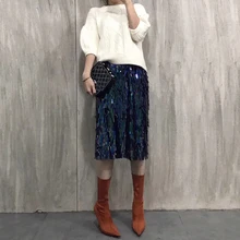 Высокая мода, радужная блестящая юбка с блестками, длина до колена, юбка миди в уличном стиле, персонализированные юбки для женщин, хит, скромные юбки Saia