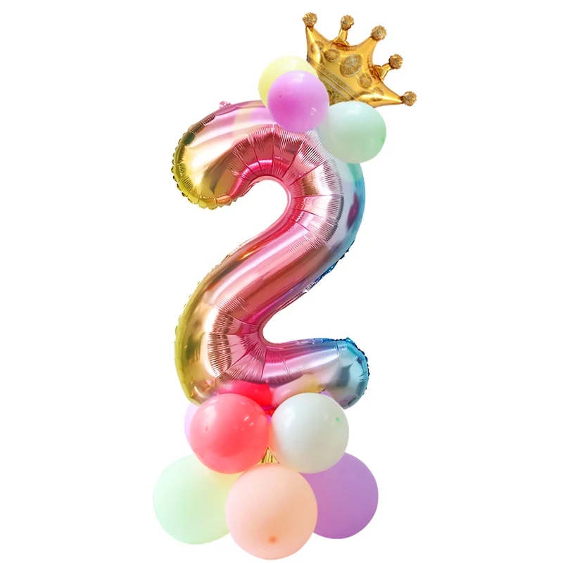 Единорог вечерние одноразовые набор столовых приборов набор бумажные стаканы для вечеринки тарелка торт Топпер детский день рождения для украшения детского душа - Цвет: number balloon set 2