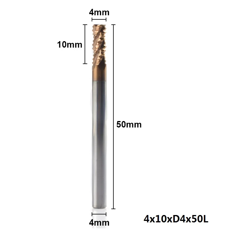 XCAN 1 шт. 4-12 мм 4 флейты черновая спиральная Концевая мельница TICN покрытие карбида вольфрама Фрезерный резак ЧПУ маршрутизатор Черновая Концевая мельница - Длина режущей кромки: 4x10xD4x50L