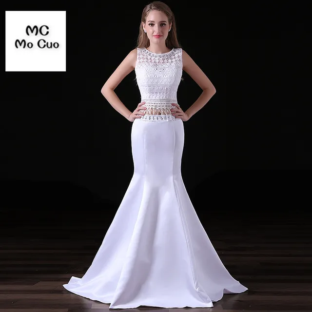 2017 encantador vestido de novia de sirena con escote en forma de