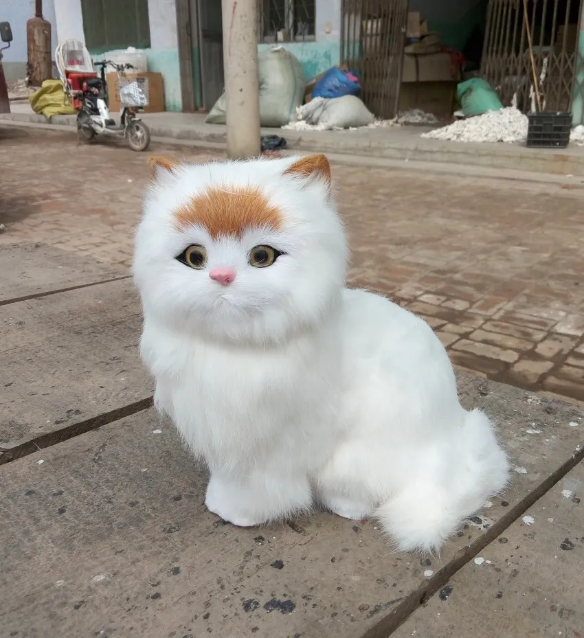

large 24x24 cm simulation white cat with yellow head,cat Model ,lifelike,big head squatting cat model decoration t187