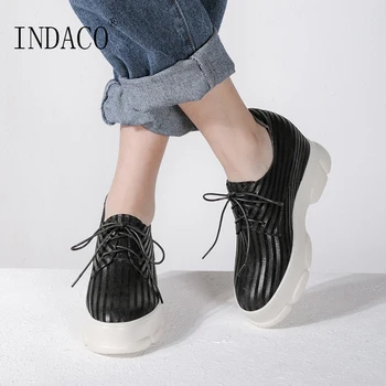 

2019 Spring Women Leather Casual Shoes Platform Height Increased Fashion Sneakers 7.5cm