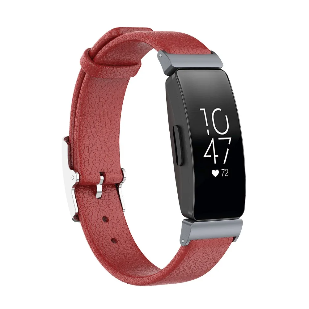 Litchi Veins Adjustable Classic Genuine Leather Replacement Bands for Fitbit InspireInspire HR Fitness Tracker Strap (18)