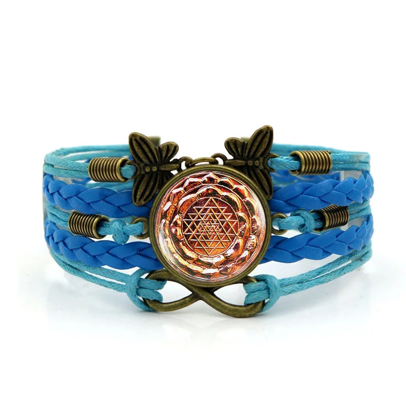 Мода Шри-Янтра Многослойные ручной работы кожи Плетеные браслеты, ювелирные изделия для Для мужчин для Для женщин подарки модных аксессуаров - Окраска металла: Blue