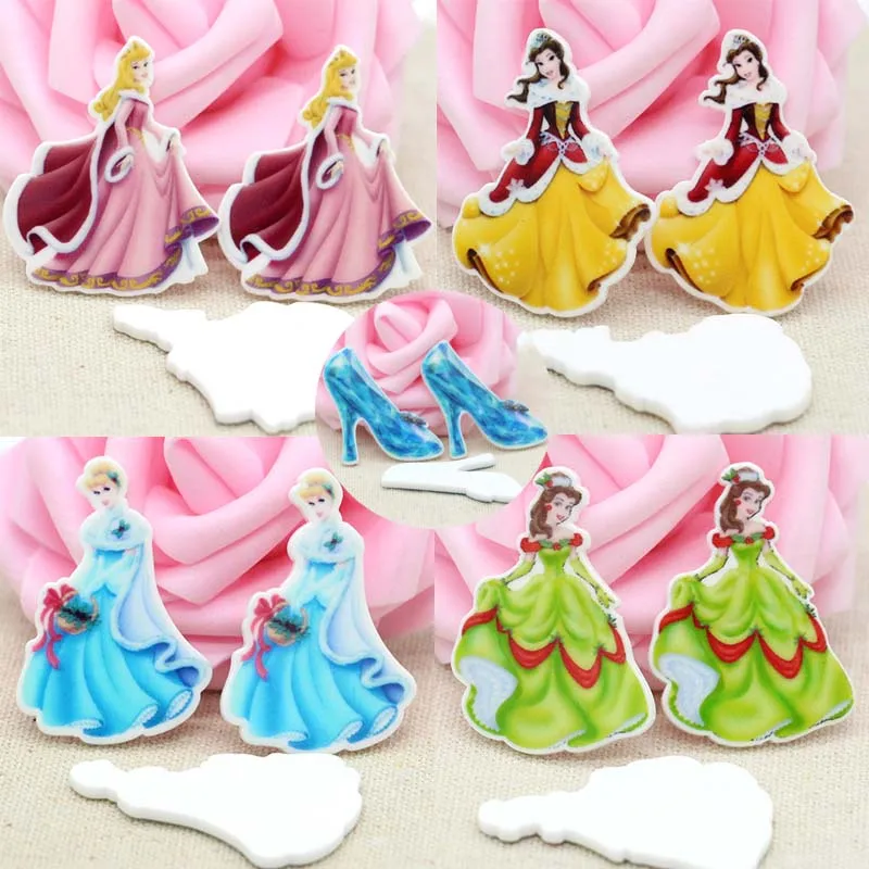 

50pcs/Lot Mixed Princess Planar Resins Flatback Cabochon Cartoon Character Flat Back DIY Baby Girls Hairbow Handmade Materials