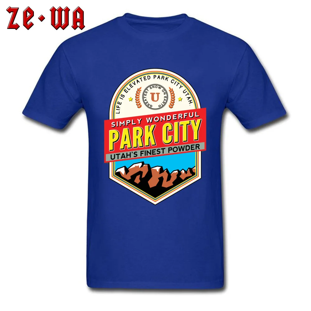 3D Printed 100% Cotton Men Short Sleeve T Shirt Custom Summer Fall T-Shirt comfortable T Shirt Coupons Round Neck PARK CITY UTAH SKIING MOUNTAINS SKI SNOWBOARD blue