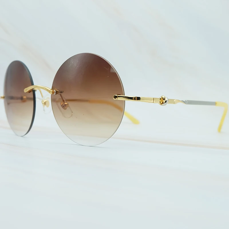 Reliable And Good Round Metal Sunglasses Men Luxury Brand Designer Wholesale Retro Classic Rimless  (2)