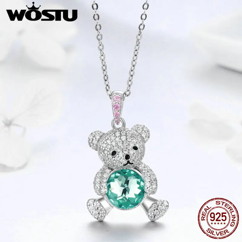 

WOSTU High Quality 925 Sterling Silver Sparkling Cute Bear Pendant Choker Necklace For Women Girl Jewelry Birthday Gift BKN265