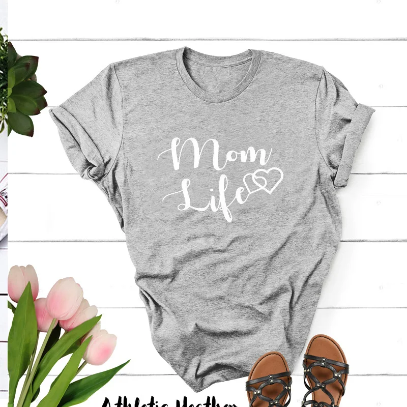 Mom Life/женская футболка с сердцем; летняя хлопковая Повседневная хипстерская футболка для мамы с медведем; Haajuku Camiseta Mujer; топы; футболка - Цвет: gray