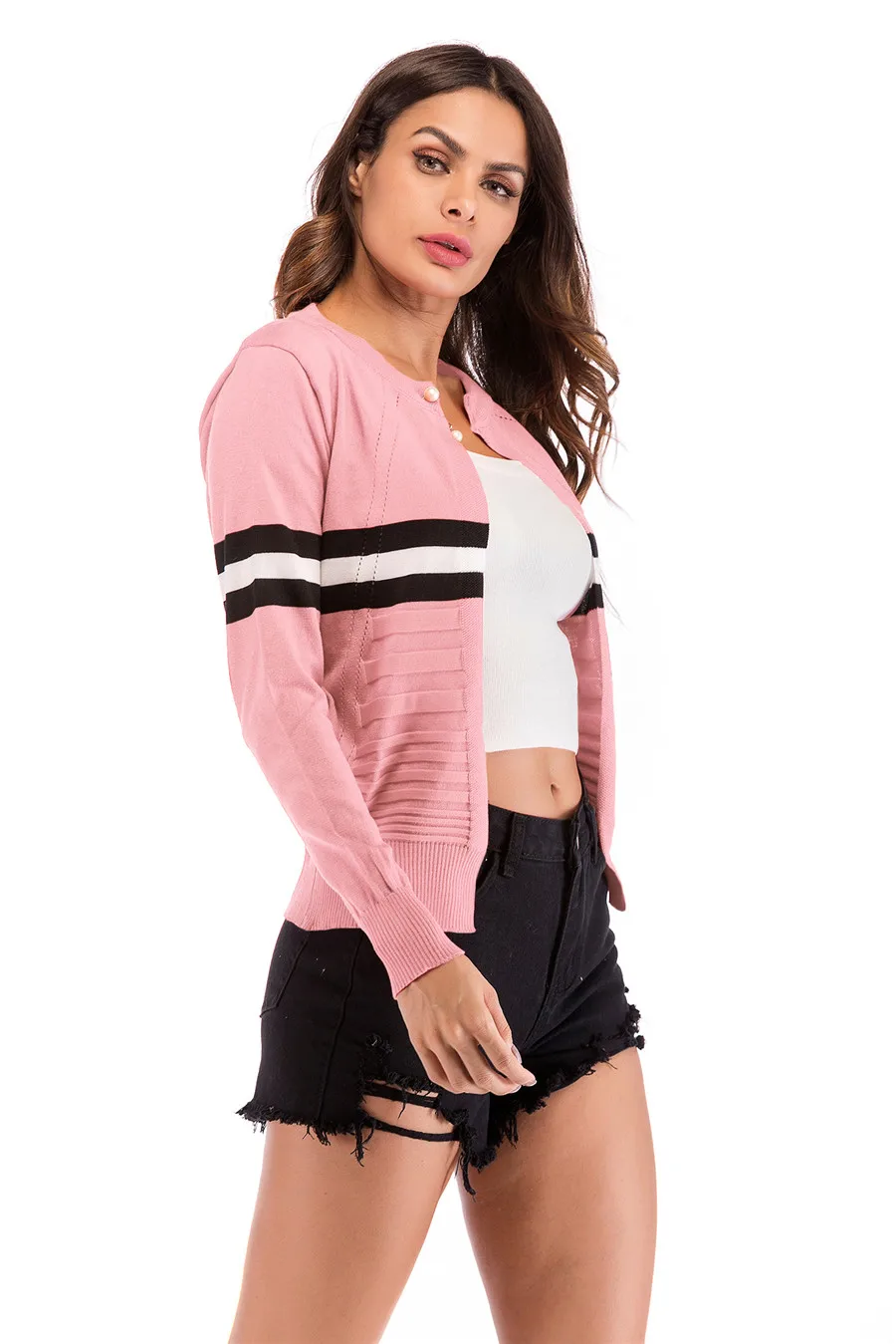 Gladiolus Striped Autumn Sweater Women 2018 Long Sleeve Beading Button Slim Knitted Cardigan Sweater Women Jumpers Ladies Coats (17)
