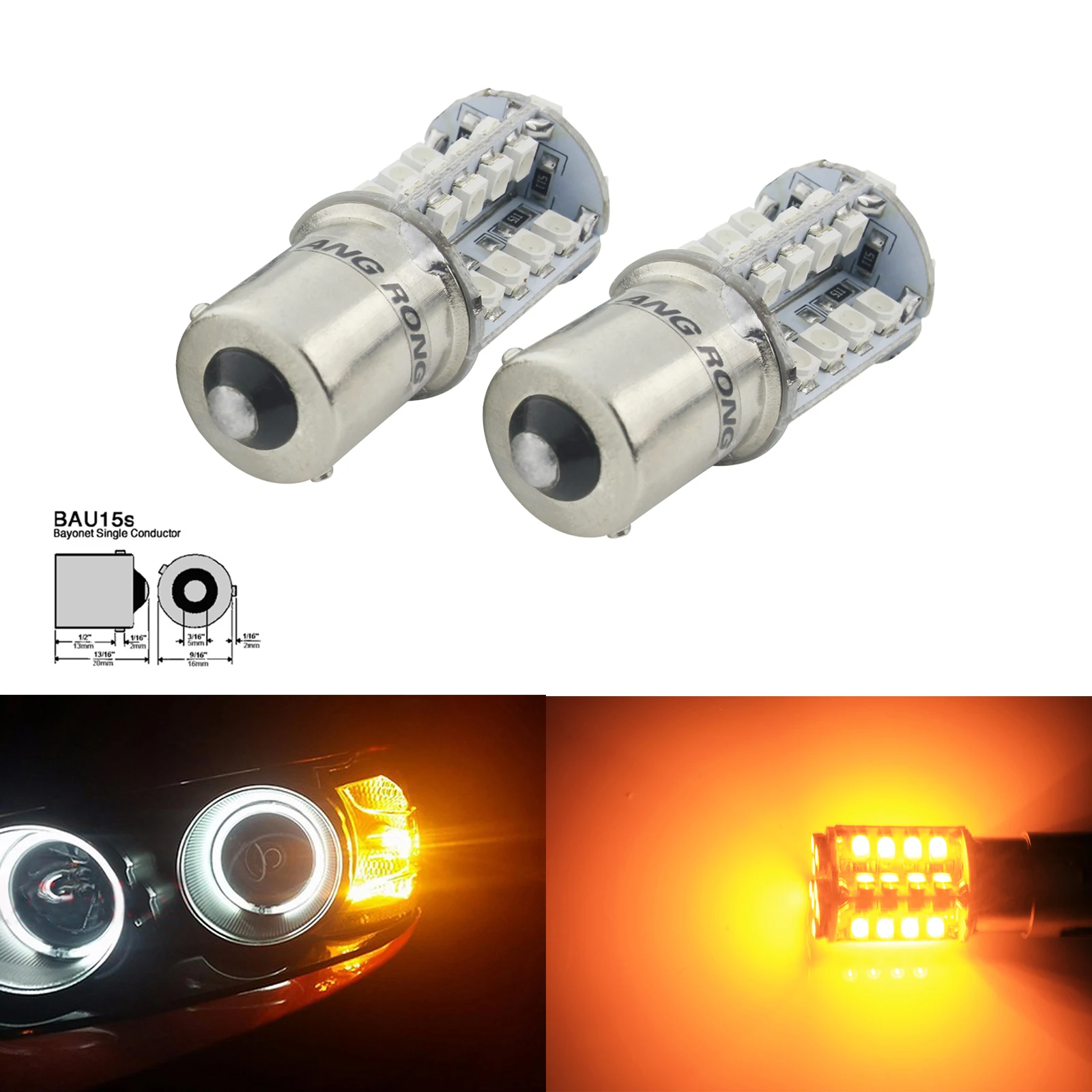ANGRONG 2x Янтарный оранжевый 40 SMD светодиодный 581 PY21W BAU15s P21W RY10W S25 индикатор сигнала