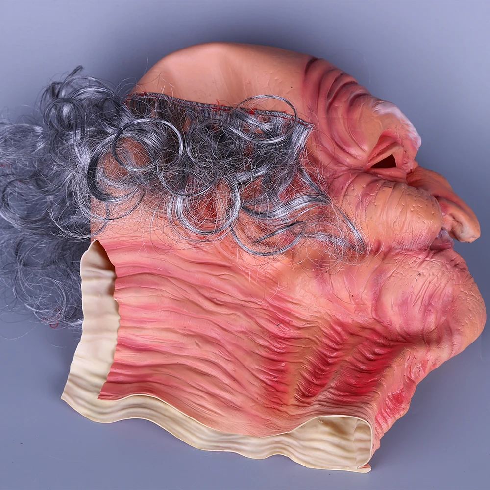 Creepy Old Man Mask With Hair Masquerade Old Man Mask Halloween Mask Props New (9)