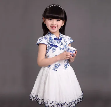 Розничная, костюм для детей от 2 до 8 лет, летнее платье для маленьких девочек новое поступление, платья для девочек в китайском стиле с большими цветами - Цвет: 4