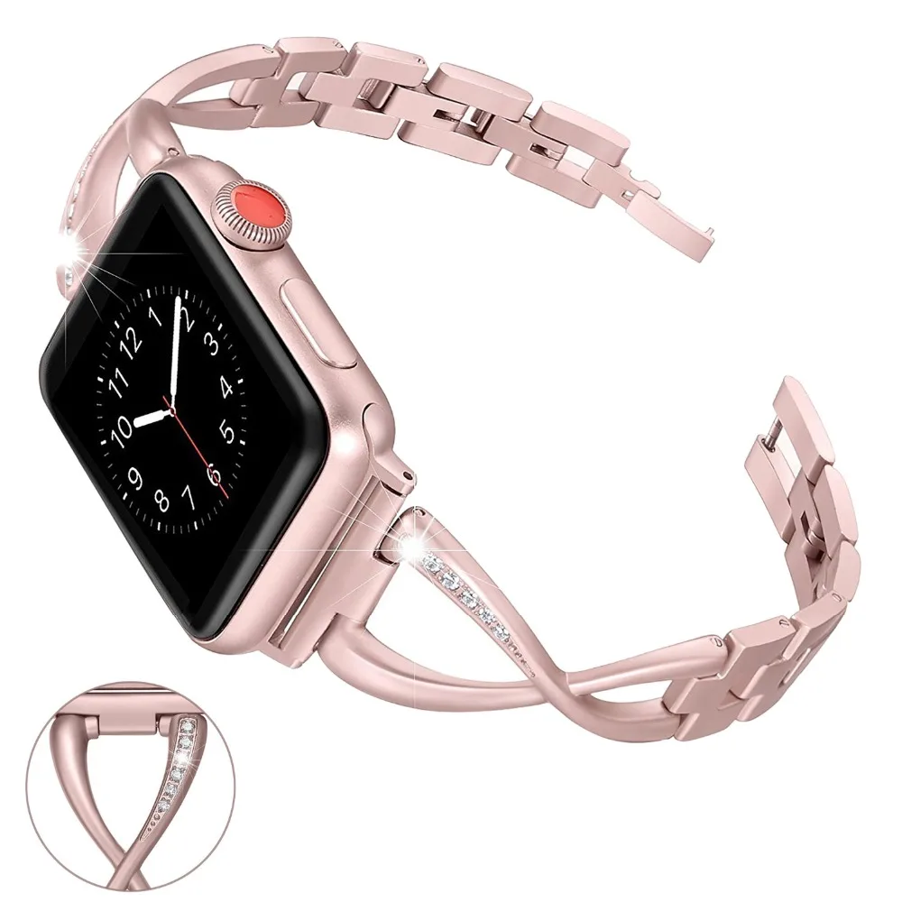 

Stainless Steel Band for Apple Watch Band 38mm 42mm Rhinestone Diamond Women Fashion ladies Smart Watch Metal Band