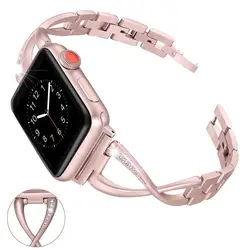Нержавеющая сталь ремешок для Apple Watch группа 38 мм 42 мм горный хрусталь алмаз Для женщин женская Smart часы Metal Band