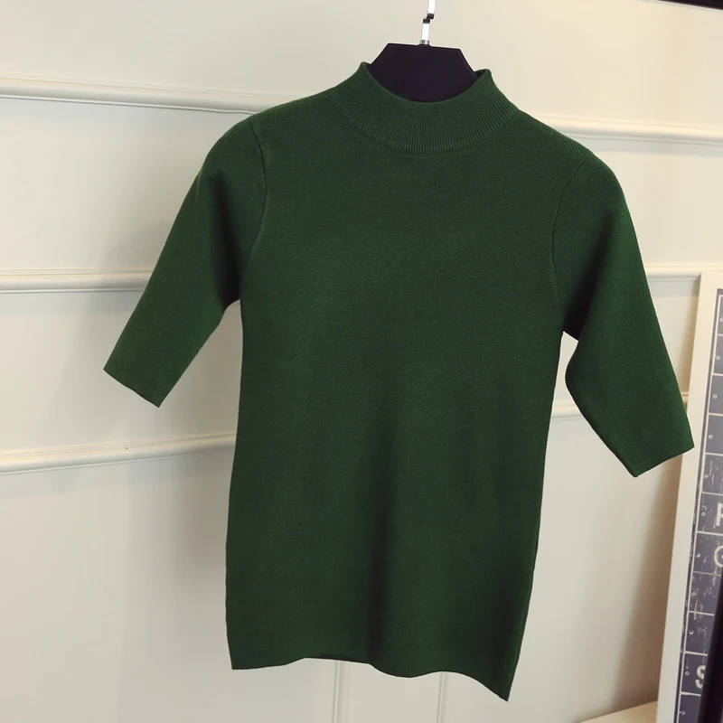 Новая весна корейский Половина Рубашка с рукавами, эластичный тонкий свитер пять свитер с длинными рукавами для девочек