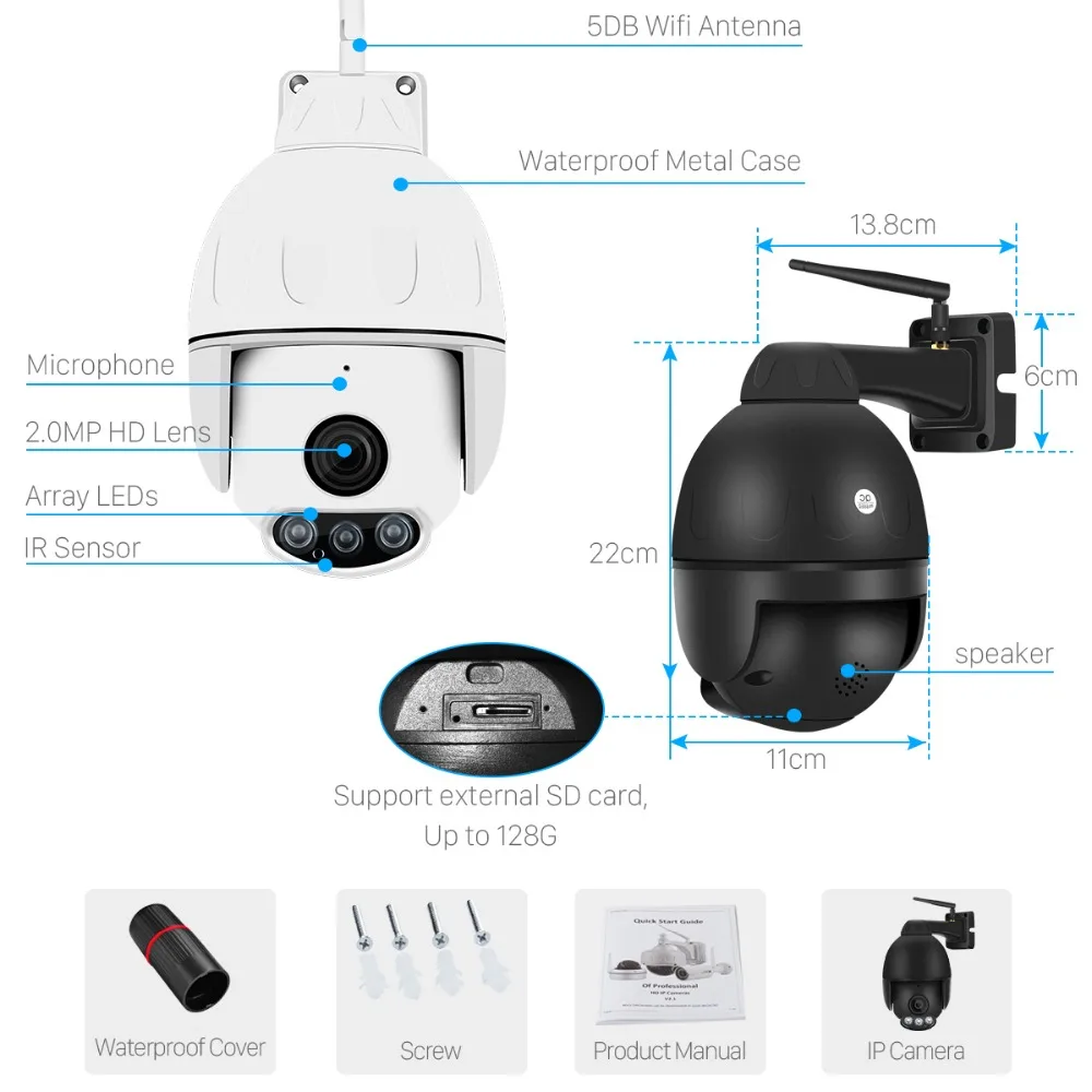 1080P Wifi PTZ ip-камера двухсторонняя аудио 5X оптический зум Автофокус Объектив 2MP Беспроводная CCTV ip-камера Открытый P2P Onvif CamHi App