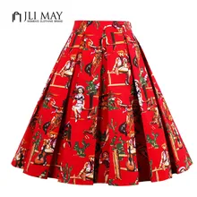 Jli may в ретро стиле, высокая талия, Короткая Юбка-миди с принтом красного 50 s вечерние Юбка-миди женский летний элегантный Винтаж Женская плиссированная юбка