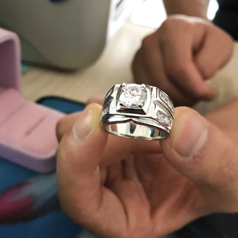 YANHUI Original Natural 925 Silver Rings For Men Sona 1 Carat Diamant Engagement Rings Cubic Zirconia Wedding Rings Men Jewelry
