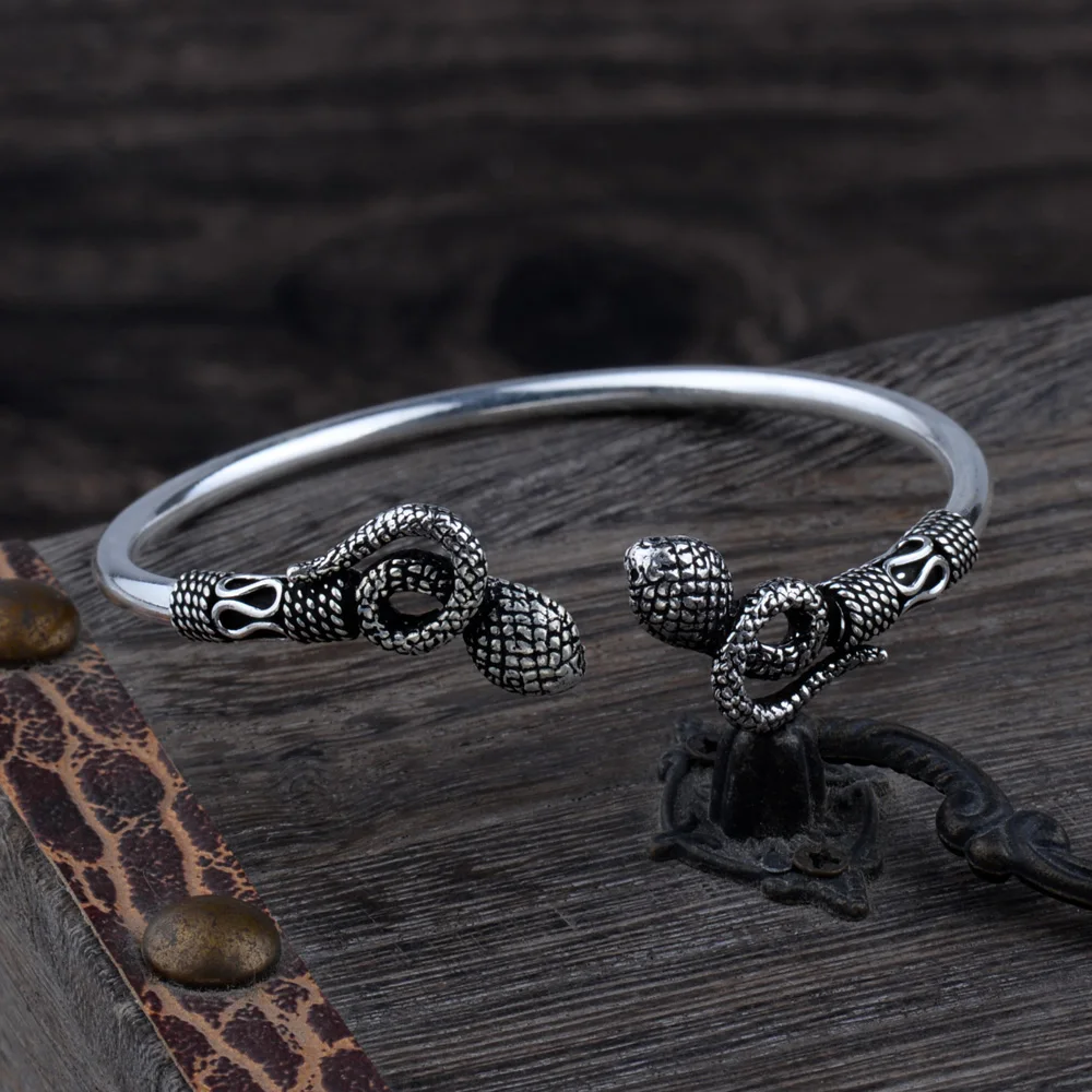 

Mythic Age Real 925 Sterling Silver Vintage Ethnic Punk Snake Bangle Bracelet Jewelry Gift for Woman Girl