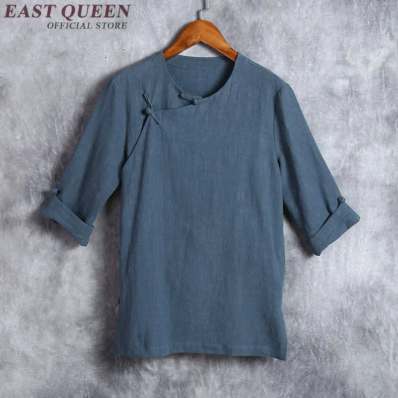 fashion traditional chinese clothing for men short sleeve linen clothes men linen shirt plus size S-4XL NN0553 HQ