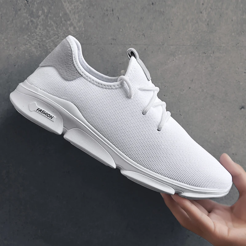 

2018 White Mens sneaker hot sale walking flat running sports shoes for adult men lace-up male sneakers comfortable mesh trainers