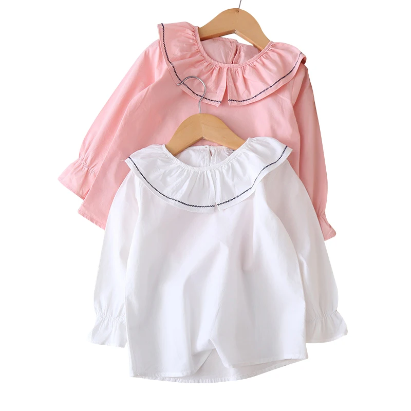 Babyinstar New Girls Blouse Solid Cotton Kid White Blouse Brief Design Baby Pink Blouse Long Sleeve Shirts For Girls