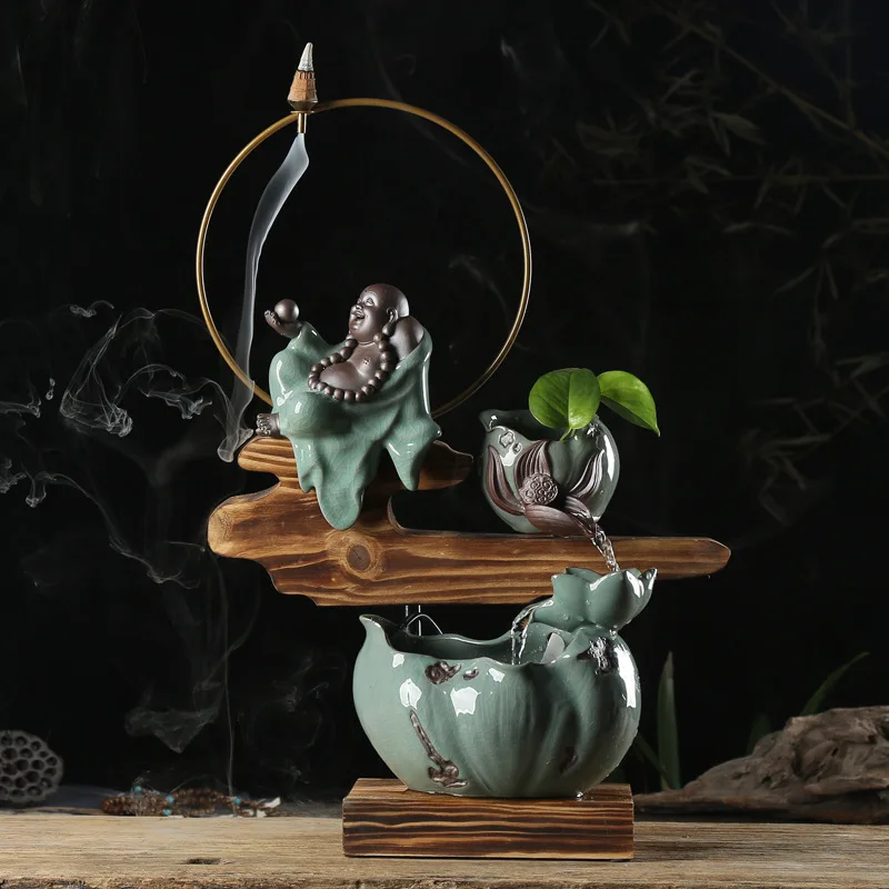 

Free shipping Fengshui Recruitment Automatic Circulation Pipeline Household Small Fish Tank Maitreya Buddha presents Zen gifts