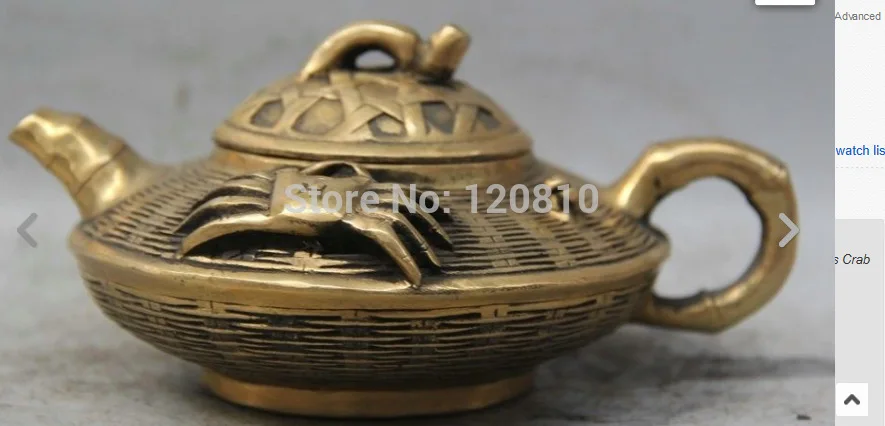 

6" Marked China Chinese Dynasty Palace Brass Crab Crabapple Wine Tea Pot Flagon