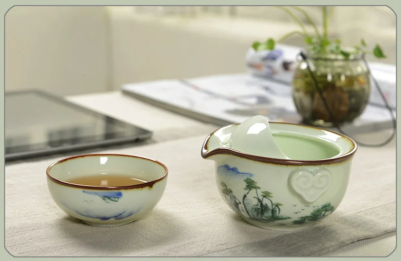 1 баночка 1 чашки Gaiwan расписанный вручную фарфор Чай горшок чашка для чая, гайвань путешествия Чай комплект и рисунком «кунг-фу» Чай комплекты кружка Quik подвески-талисманы в китайском стиле Чай горшок