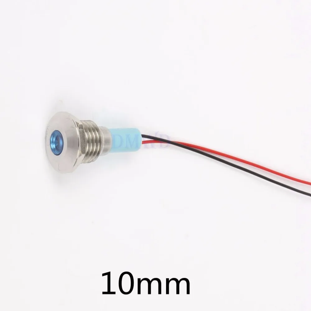 Светодиодный металлический индикатор светильник 10 мм Водонепроницаемая сигнальная лампа с проводом 6 в 12 В 24 в 110 В 220 В красный желтый синий зеленый белый 10ZSD. X