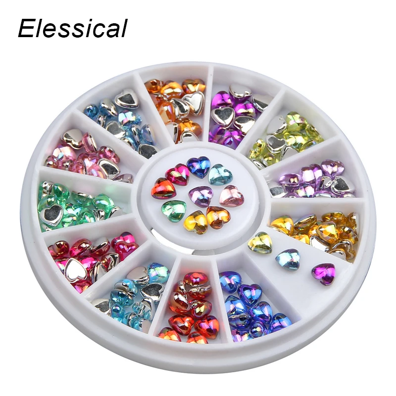 

ELESSICAL Colorful AB Rhinestone Valentine's Day Heart Nail Wheel Women Manicure Tool 3D Nail Art Decoration Nails Jewelry WY469