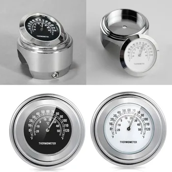 

7/8" 1" Outdoor Motorcycle Billet Aluminum Bike Handlebar Black Dial Clock Thermometer Temp Gauge Waterproof