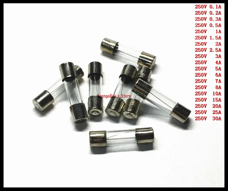 

100 pcs 5x20mm Fast Blow Glass Fuse 0.1A/0.2A/0.3A/0.5A/1A/1.5A/2A/2.5A/3A/4A/5A/6A/7A/8A/10A/15A/20A/25A/30A Glass Tube Fuse