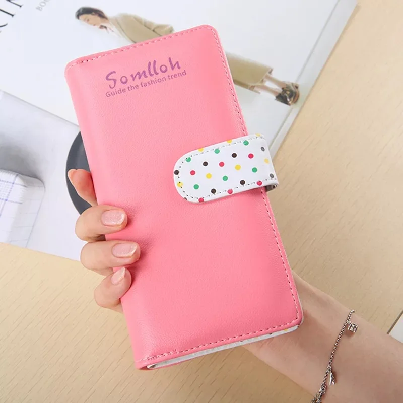 

OLOEY ladies wallet dot solid color long wallet Korean version of the cute buckle zipper clutch bag mobile phone bag