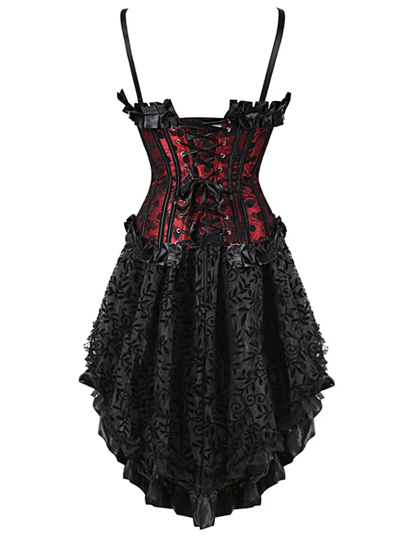 PlusMiss размера плюс XXL черный, красный в стиле «Готик Лолита»; кружевное платье на бретелях с бахромой без рукавов Туника Вечеринка платья Для женщин без бретелек