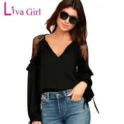 ЛИВА девушка для женщин блузки для малышек и топы корректирующие плюс размеры с длинным рукавом рюшами плеча шифон кружевная блузка 2019 весн
