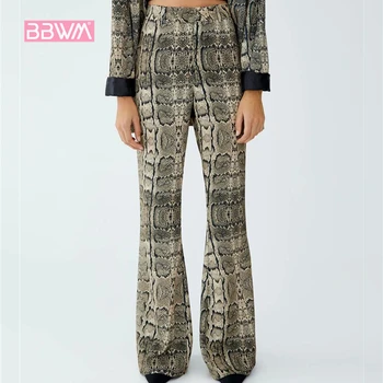 

Women's new loose fall wide leg pants snake print female 2019 spring Seaside leisure fashion high street holiday