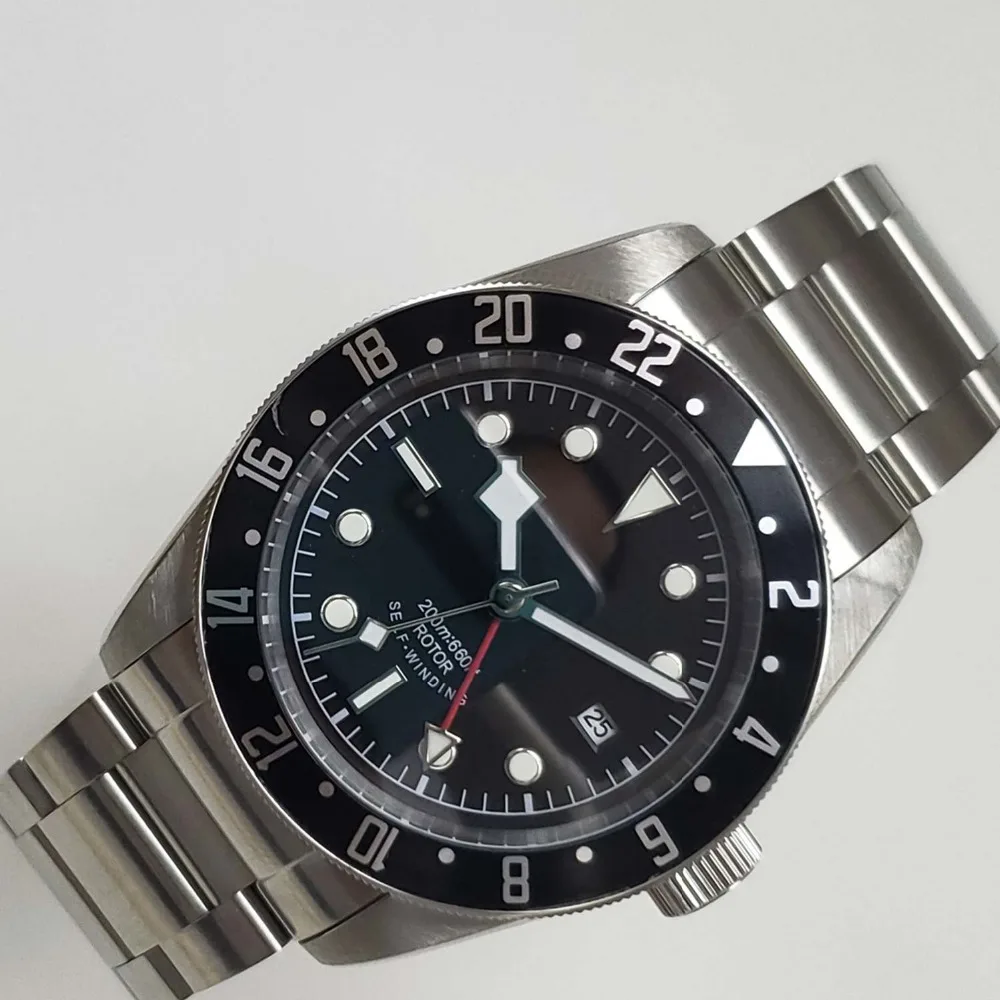 

Corgeut automatic 41mm GMT watch water resistance red luminous hands sapphire crystal gmt movement men's watches C-1762