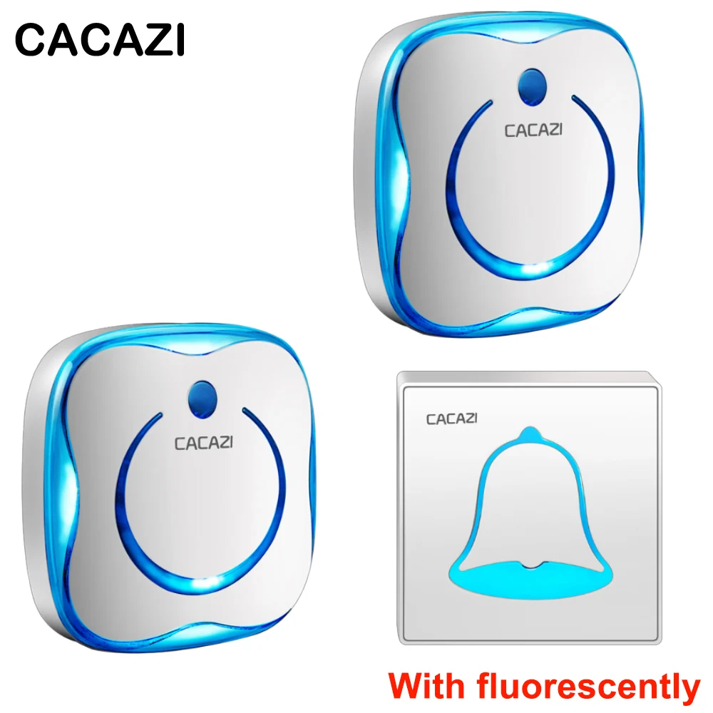 

CACAZI Doorbell Wireless EU US AU UK Plug Waterproof 280M Remote 110V-220V With fluorescently door chimes 1 Button 2 Receiver