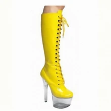 Обувь на высоком каблуке 15 см со шнуровкой спереди пикантные прозрачные праздничные женские сапоги модные сапоги на каблуке 15 см большие размеры 46
