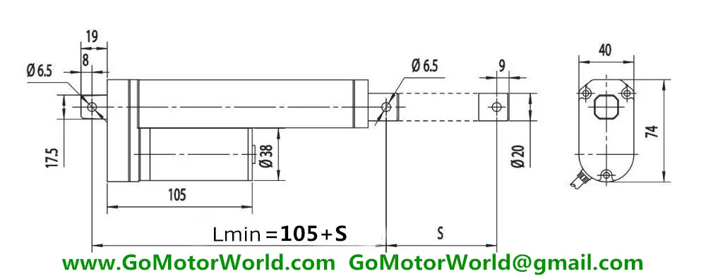  LA10 mini linear actuator drawing