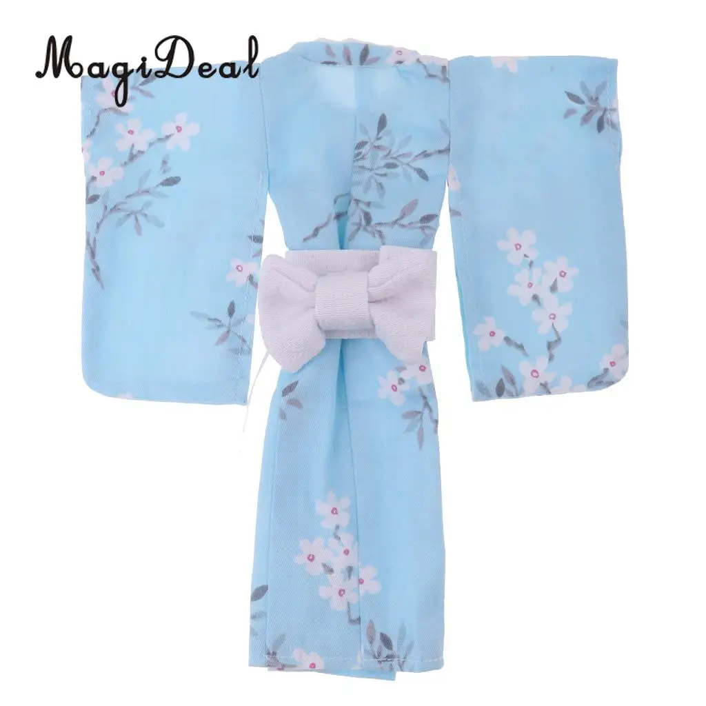 Gorgeous 1/6 Dolls Japanese Style Kimono Outfits for Blythe for BJD Dolls Accessories Blue Cherry Blossoms
