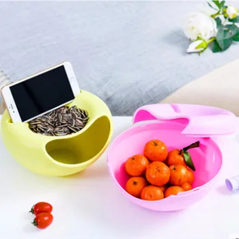 

4 Colors Plastic Double Layer Dry Fruit Containers Bowl Shape Snacks Seeds Food Storage Box Plate Dish Organizer Garbage Holder