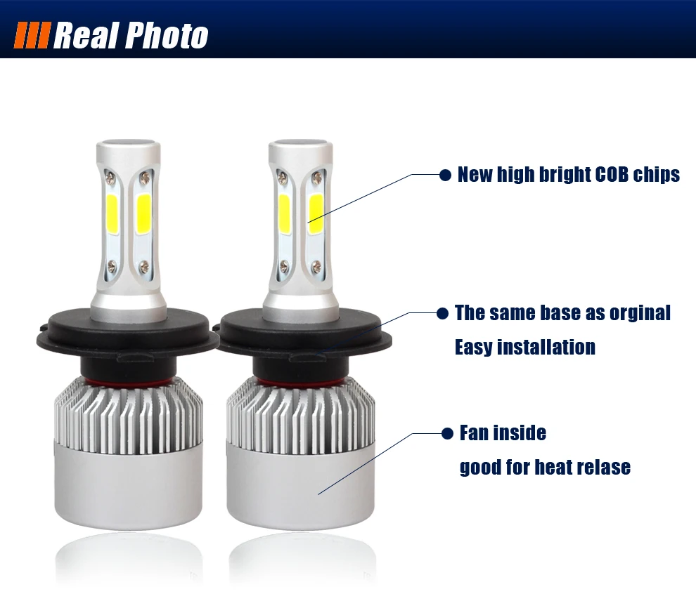 2PCS/LOT H4 LED H7 H1 H3 H11 HB3 9005 9006 HB4 Auto Headlamp 6500K Light Bulb 12V Car Headlight
